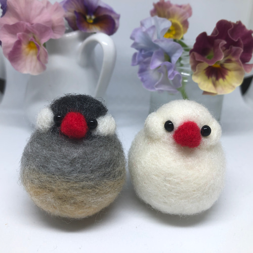 文鳥さんぬいぐるみ(白文鳥1羽) 羊毛フェルト あおいことり 通販