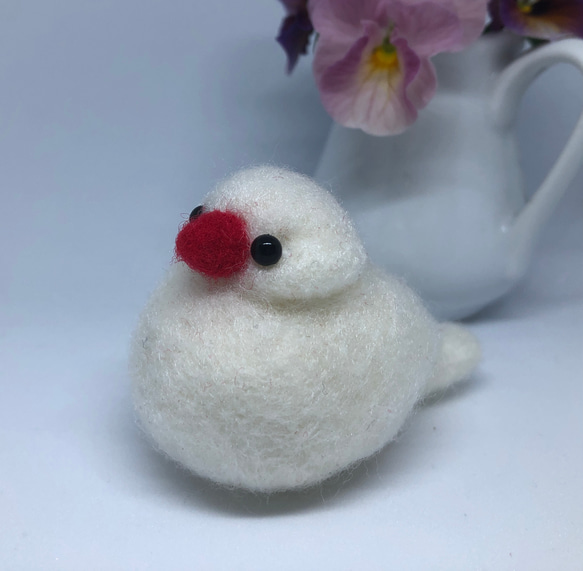 文鳥さんぬいぐるみ(白文鳥1羽) 羊毛フェルト あおいことり 通販