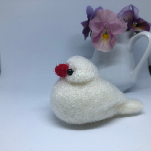 文鳥さんぬいぐるみ(白文鳥1羽) 羊毛フェルト あおいことり 通販