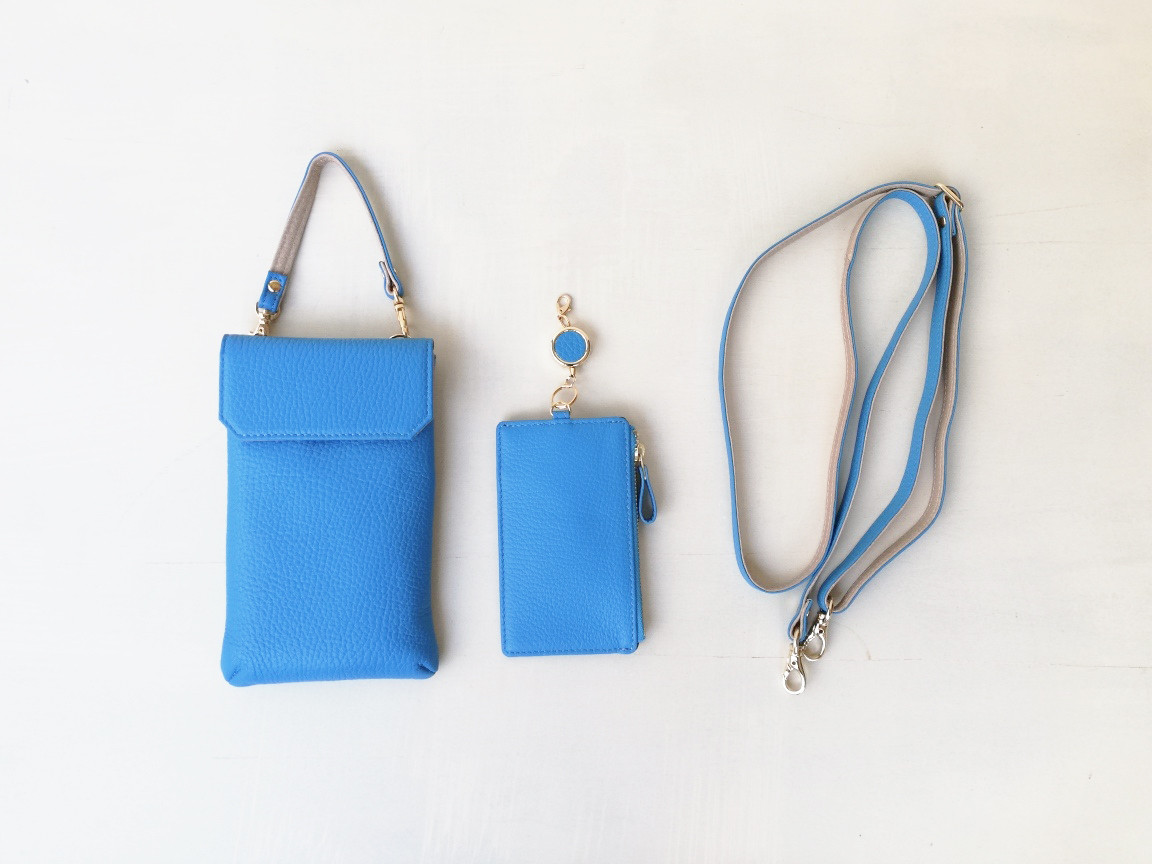 スマホケース 調整可能ショルダーベルト リール付きパスケース ストラップ付き 6色