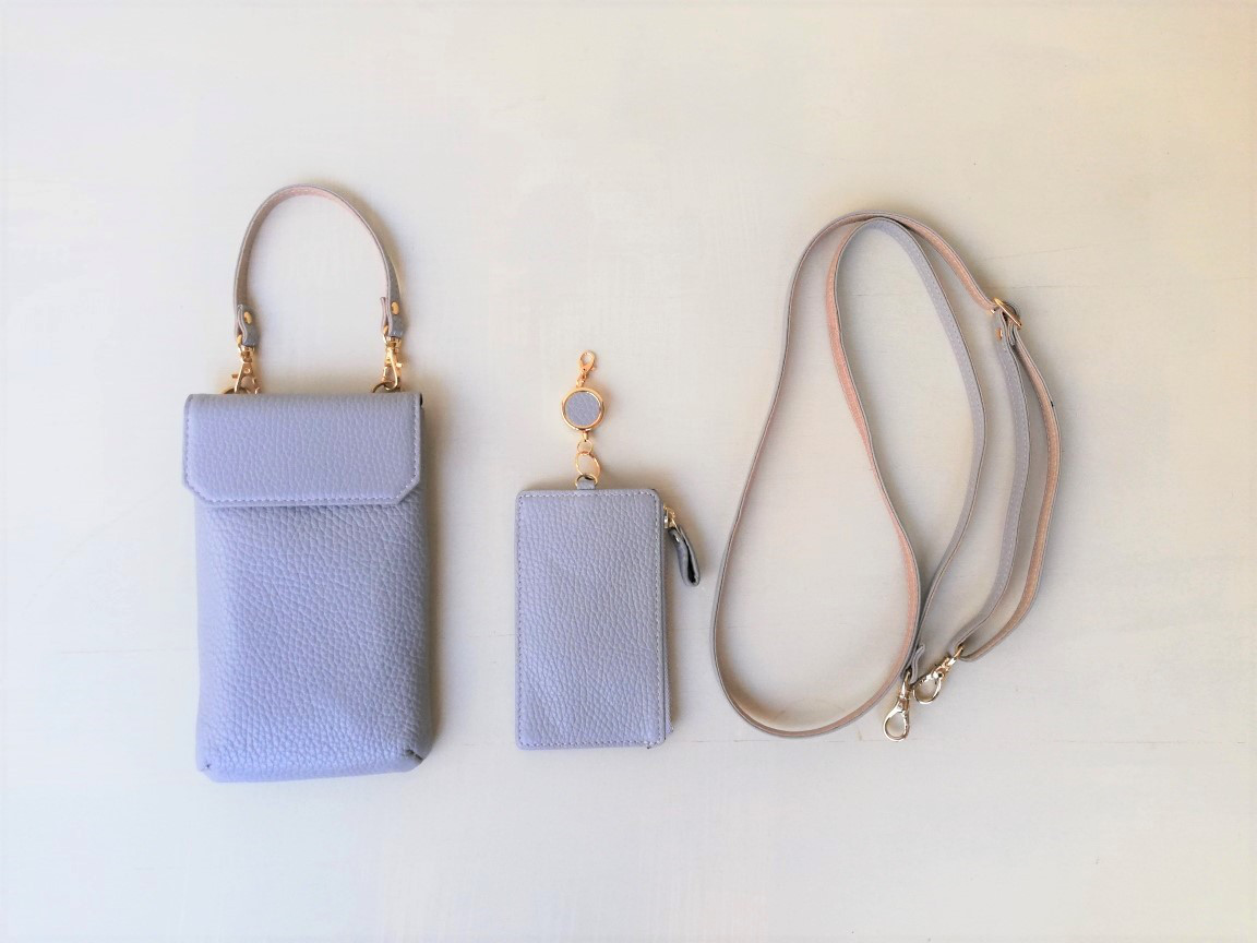 スマホケース 調整可能ショルダーベルト リール付きパスケース ストラップ付き 6色