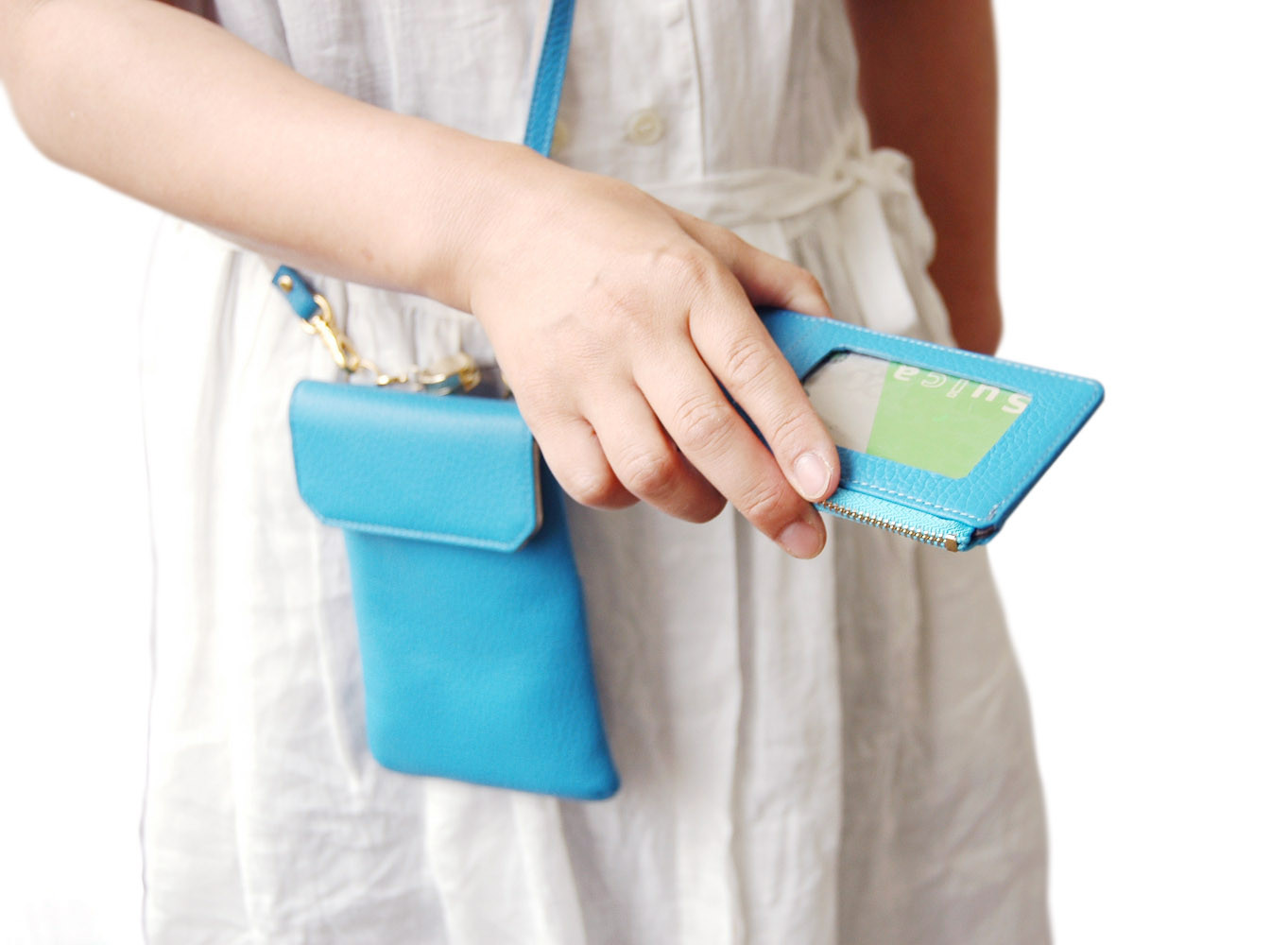 スマホケース 調整可能ショルダーベルト リール付きパスケース ストラップ付き 6色