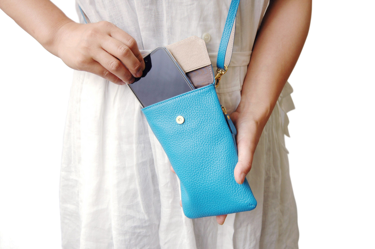 スマホケース 調整可能ショルダーベルト リール付きパスケース ストラップ付き 6色