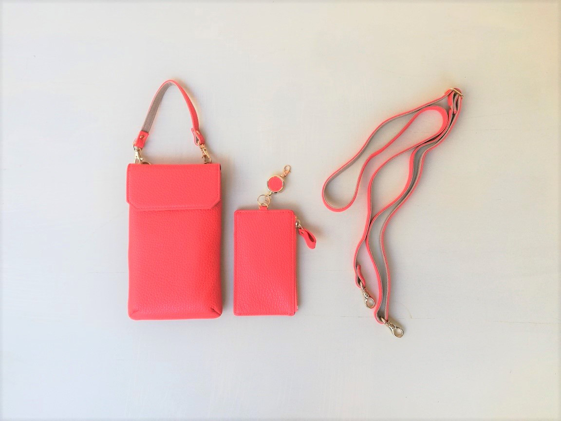 スマホケース 調整可能ショルダーベルト リール付きパスケース ストラップ付き 6色