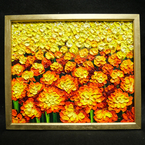 油絵 油彩 絵 絵画 マリーゴールド畑【A2】