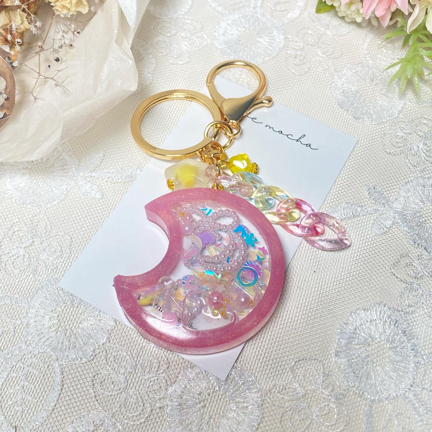 月夜に寄りそうゆめうさぎ シェイカーキーホルダー レジン