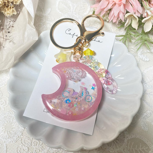 レジン シャカシャカ シェイカーキーホルダー ゆめかわフラワー