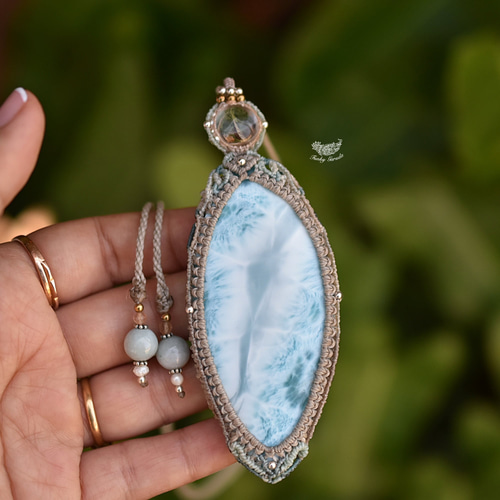 特大☆海と星☆ラリマー マクラメペンダント991 ネックレス  