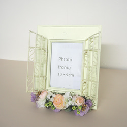 お花で飾るアンティーク フォトフレーム☆　L　ピンクラベンダー 2枚目の画像