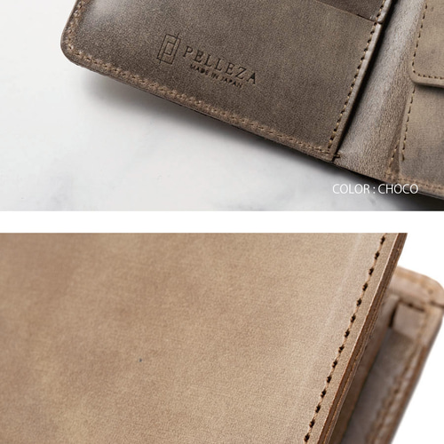 色ムラ ホワイトワックス 二つ折り財布【PELLEZA】メンズ 財布