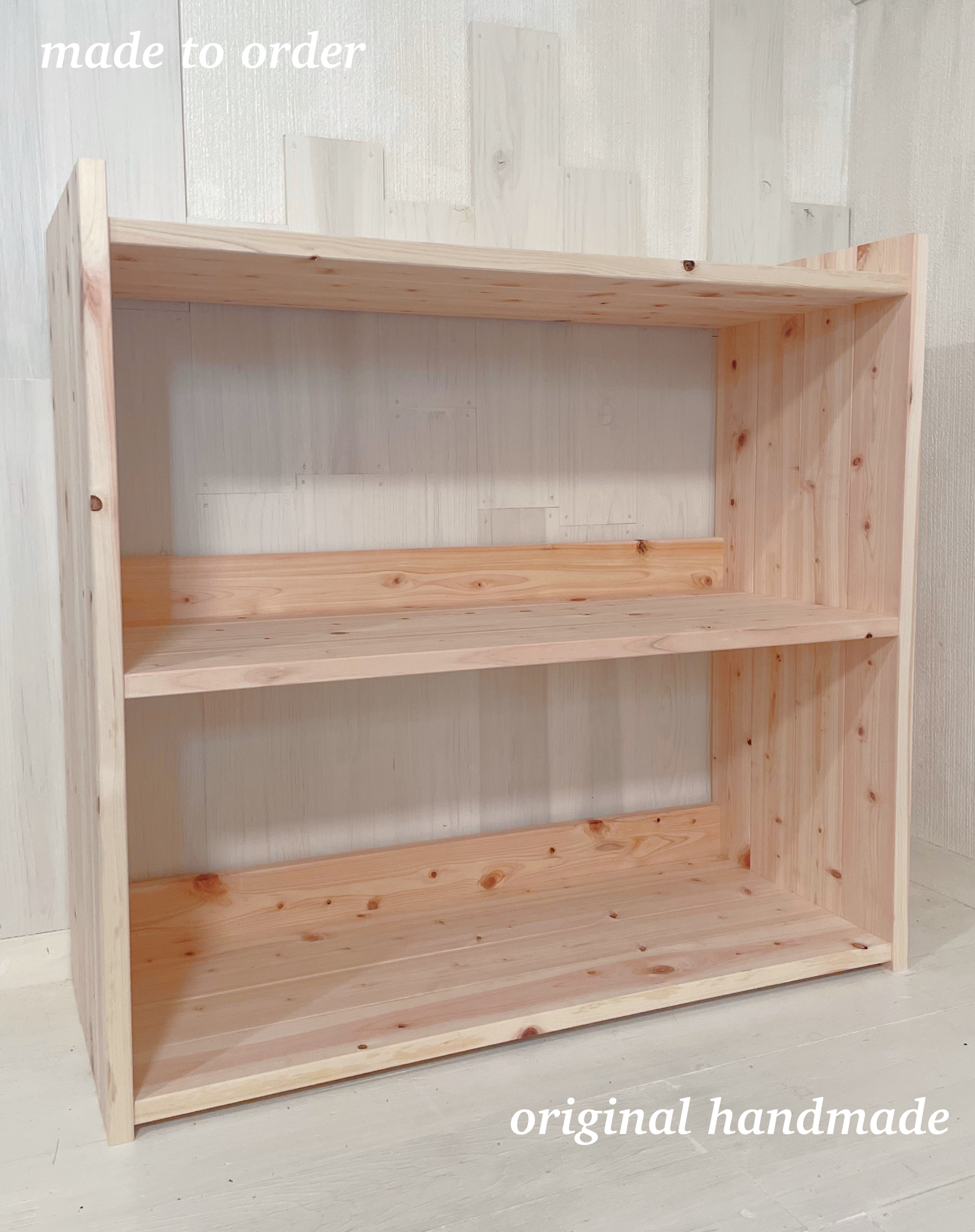 ハンドメイド家具116 クリアワックス塗装のヒノキ製シェルフ 奥行25.5cm オーダー製作可