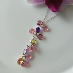 紫色及粉紅色施華洛世奇水晶元素及鋯石項鍊，925純銀鍊條 第6張的照片