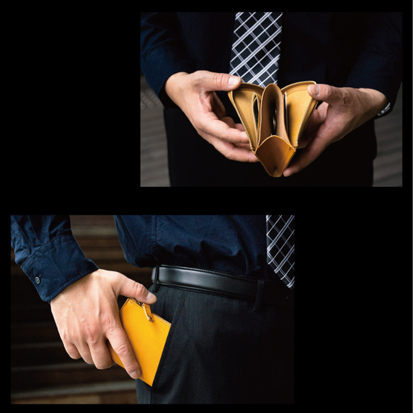 L字ファスナー ミニ財布【PELLEZA】メンズ レディース 高級イタリア革 エルバマット 本革 日本製 コンパクト 3枚目の画像