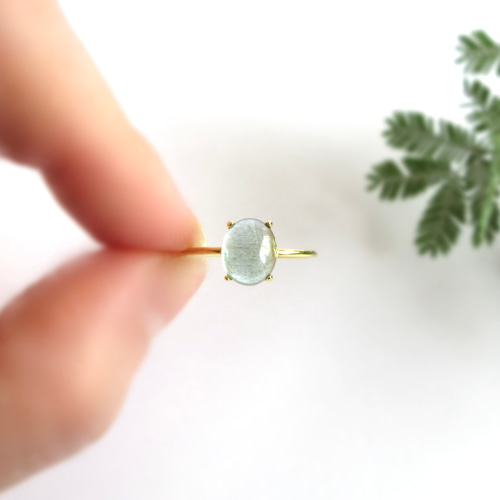 3月の誕生石】8×6mm粒「モスアクアマリン」カボションリング 指輪