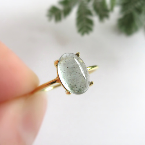 16号モスアクアマリン②リング 3月の誕生石】8×6mm粒「モスアクアマリン」カボションリング 指輪