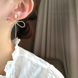 Ribbon wire earrings リボンワイヤー大ぶりイヤリング　　大ぶりピアス痛くない樹脂イヤリング樹脂ピアス 5枚目の画像