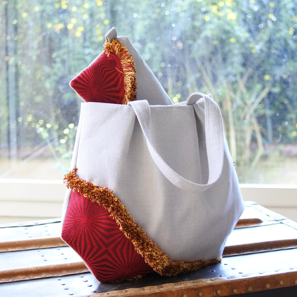 ☆イタリア製フリンジ付ONDAトートバッグ＋ポーチ付き トート  