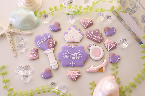 【アイシングクッキー】　プリンセス　アイドル　推しカラー　推しの誕生日　ステッキ　名入れ　誕生日 5枚目の画像