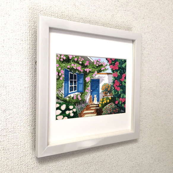 「ローズハウス06」透明水彩画　原画　風景画　額縁付　２Lサイズ 3枚目の画像