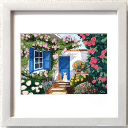 「ローズハウス06」透明水彩画　原画　風景画　額縁付　２Lサイズ 1枚目の画像