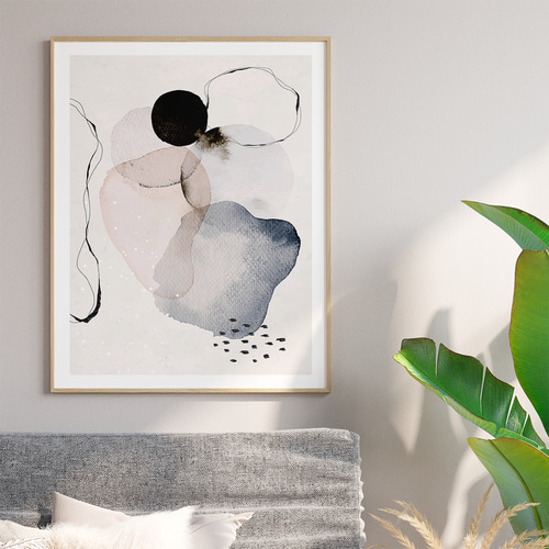 アートポスター 抽象画 水彩風 ミニマルアート ベージュ グレー