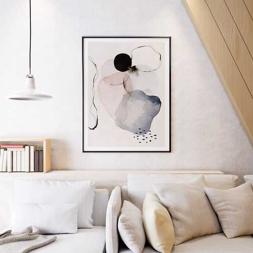アートポスター 抽象画 水彩風 ミニマルアート ベージュ グレー