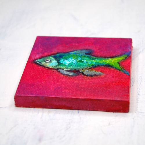 ビビットなお魚」キャンバス画 原画 ましかく ミニ絵画 絵画