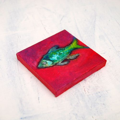 輝い ビビットなお魚」キャンバス画 原画 ましかく ミニ絵画 絵画 絵画