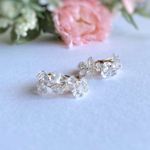 ハーキマーダイヤモンドのフープピアス 4月誕生石 14kgf/SV925 Dream