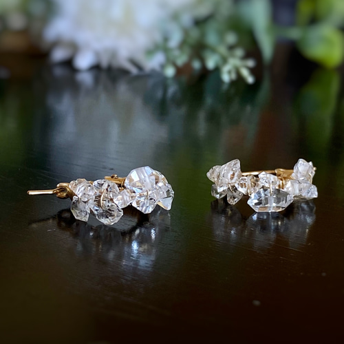 新品 14kgf パリ製 プードル 上質AAA ハーキマーダイヤモンド ピアス