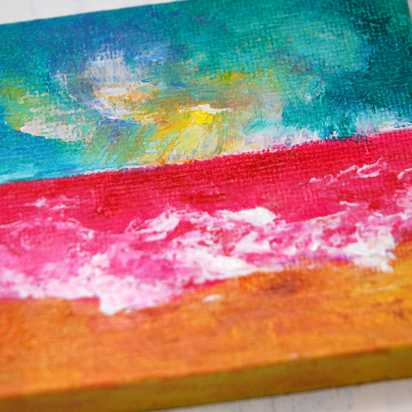 「光さすピンク色の海」キャンバス画　原画　ましかく　ミニ絵画 4枚目の画像