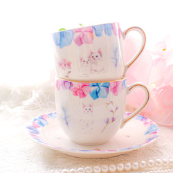 新品 ネコ ティーカップセット 2客 ♡PARIS デザイナー 手描きオリジナル 新品 ネコ ティーカップセット 2客 ♡PARIS デザイナー 手描き