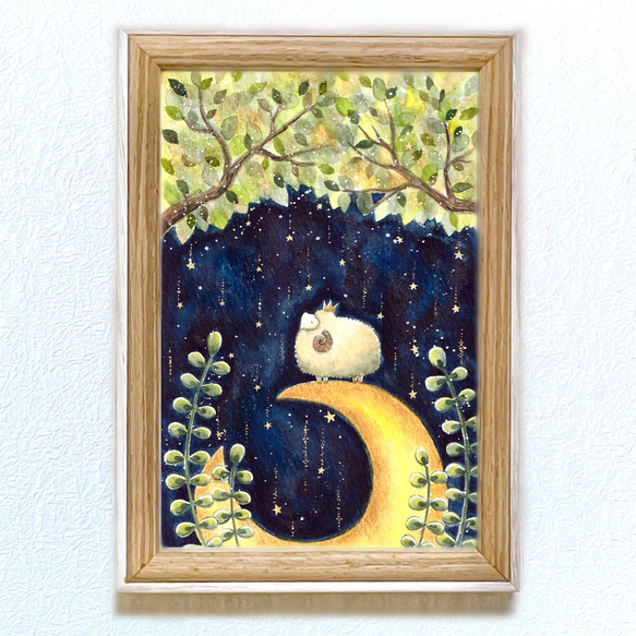 受注制作】羊が見た夢【羊と月】 絵画 kuro 通販 15610444