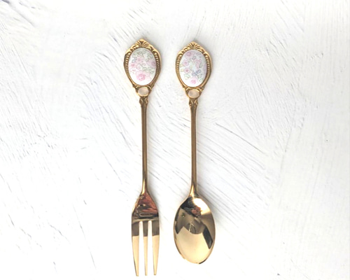 KPゴールドコレクション 花柄スプーン・フォーク・ミニミルクポットセット