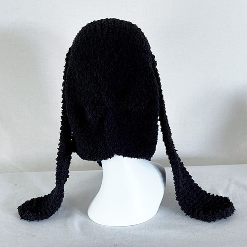 1点もの！！ ハンドメイド うさ耳 ニット帽 ネコ耳 ボンネット ブラック ラボットアクセサリー/ 猫耳ニットボンネット 帽子