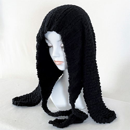 1点もの！！ ハンドメイド うさ耳 ニット帽 ネコ耳 ボンネット ブラック 1a0daee09c658daeff372589c24a12