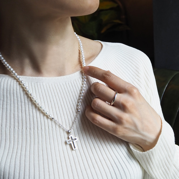 cross pearl necklace_十字架珍珠項鍊 淡水珍珠 5mm珍珠 第2張的照片