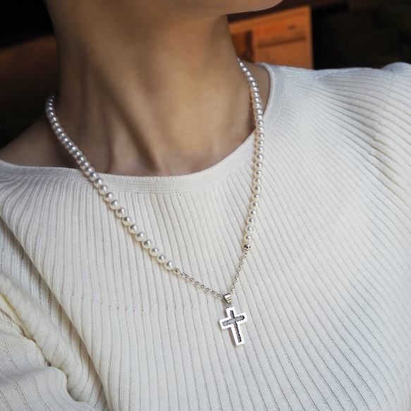 cross pearl necklace_十字架珍珠項鍊 淡水珍珠 5mm珍珠 第5張的照片