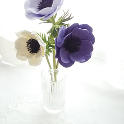 ❁粘土花海葵 3 件套（白色、紫色）、室內花、花瓶 ❁ 第8張的照片
