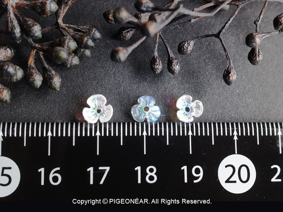 ★再販3!AB花Cap6mm&3mmビーズ付透明(3cup_H) 3枚目の画像