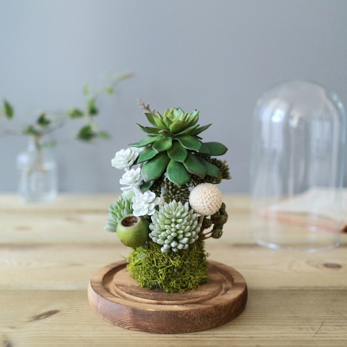 アーティフィシャル 多肉植物のガラスドーム ⑤ アートフラワー Bleu 