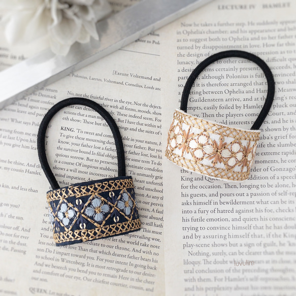 インド刺繍 ヘアゴム ワイヤー入り ヘアアクセサリー ゴム 刺繍