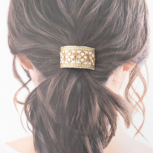 再販》183 インド刺繍リボンのカーブヘアゴム ❤︎ポニーフック