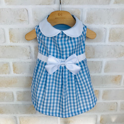 犬服 ハンドメイド ワンピース ギンガムブルー ONE OCTAVE（ワンオクターヴ）ギンガムチェックワンピ | 犬服