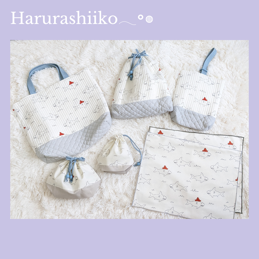 話題のヌビバッグ男の子【３年間お直し補償付き】お名前付けます♡〜Shark柄*̣̩⋆̩〜入学入園セット