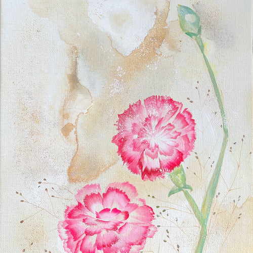 油絵 額入り F8「母の日のカーネーション」 油絵 額入り F8「母の日