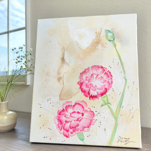 油絵額入りF8「母の日のカーネーション」