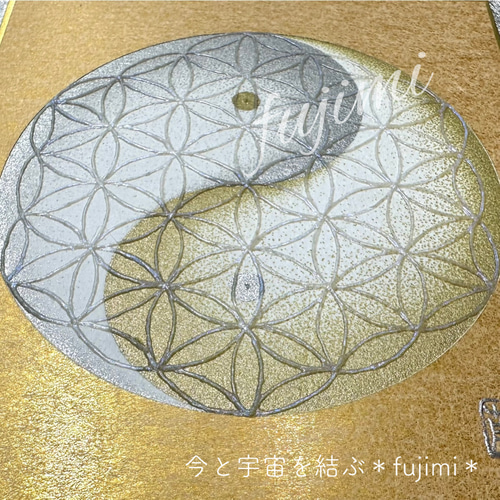 点描アート 黄金の蓮（フレーム込み）