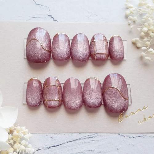 サイズオーダー】くすみマグネット×ミラーラインのニュアンスネイル