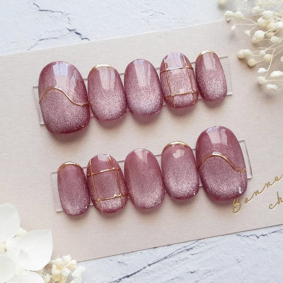 プラムカラーピンクマグネットニュアンスネイルチップ プラムカラーピンクマグネットニュアンスネイルチップ プラムカラー